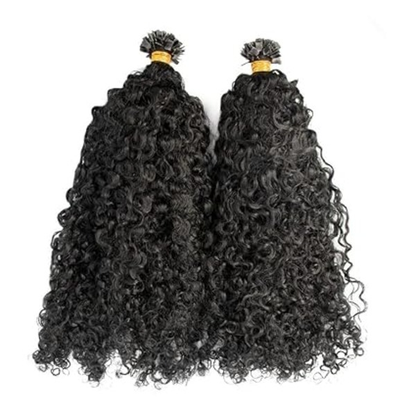Long Curly Flat Tip Human Hair Extension Pre Bonded Peruvian Remy Hair  (20inch )