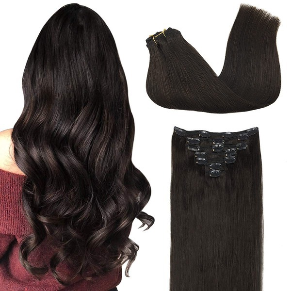 100% Original Real Human 7 pcs 100 Grams, 20 Inches (Dark Brown) For Women & Girls Hair Extension
