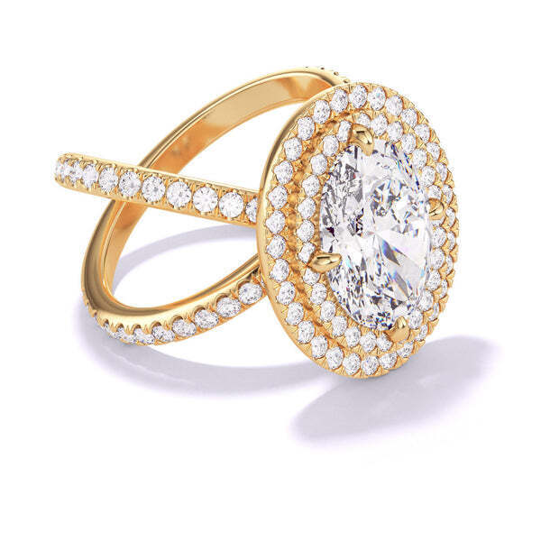 Oval Cut Diamond Engagement Ring with Double Halo in 18K Yellow Gold