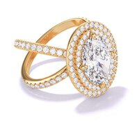 Oval Cut Diamond Engagement Ring with Double Halo in 18K Yellow Gold