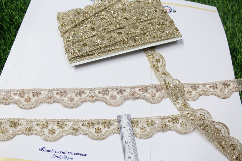 Fancy Cutwork Cutdana Lace - Color: Golden