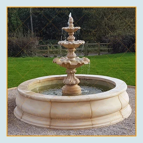 Sandstone Lion Fountain - Color: Red