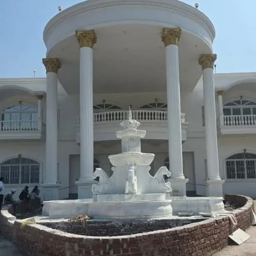 White Marble Horse Water Fountain