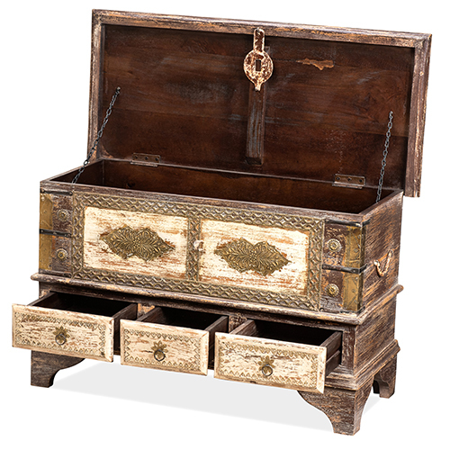 Antique Wooden Stroage Trunk - Color: Multicolor