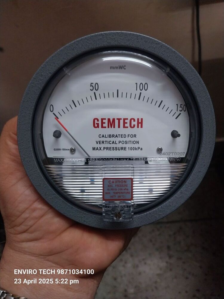 G2003 GEMTECH Differential Pressure Gauge Range 0-3.0 Inch WC