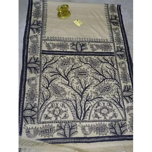 Tussar Ghicha Madhubani Hand Painted Silk Saree - Color: Multicolor