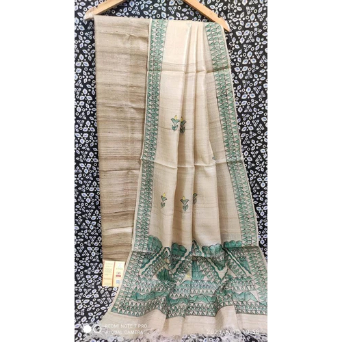 Tussar Ghicha Madhubani Hand Painting Suit And Dupatta