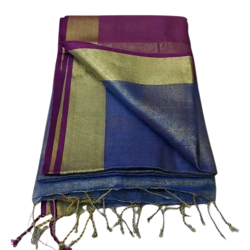 गोल्डन टिश्यू लिनन साड़ी