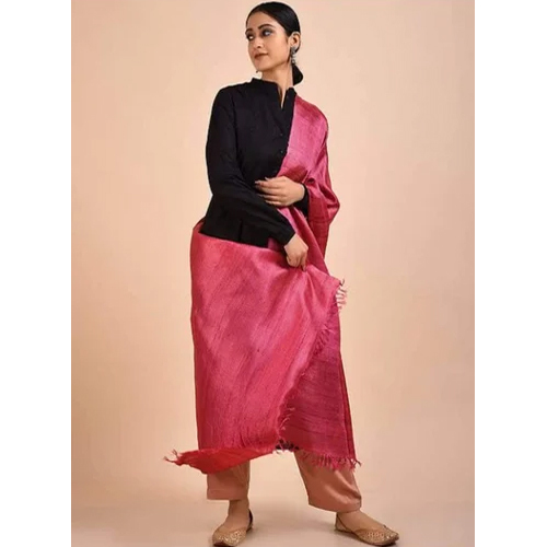 Handloom Tussar Silk Dupatta - Color: Pink