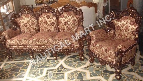 Vintage Wooden Sofa Set - Sheesham Wood, 78" x 32" x 34" , Brown Color, Partial Assembly Required, 1 Year Warranty, Vintage Style