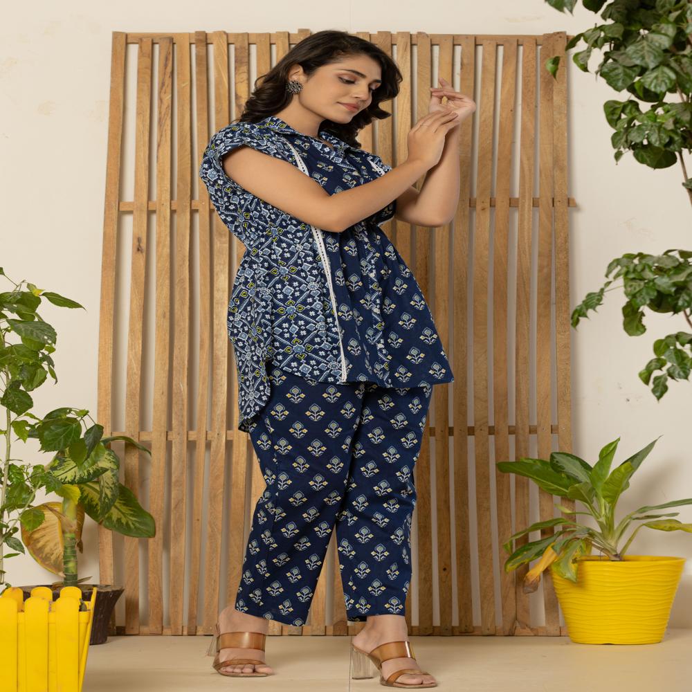 Patola Blue High Low Co-Ord Set