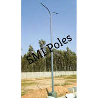 Street Light Pole - Mild Steel, Dual-arm Design, Polished Grey Finish | Led Compatible, High Durability For Urban Street Lighting Applications