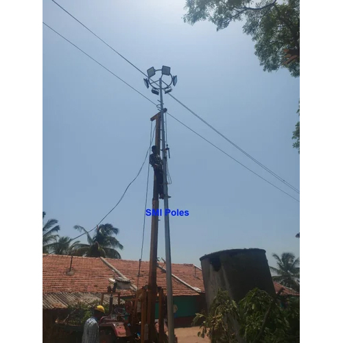 High Mast Lighting Pole - Mild Steel, 12 Meters Tall, Polished Silver Finish, Led Lighting, Multi-arm Design For Street Illumination