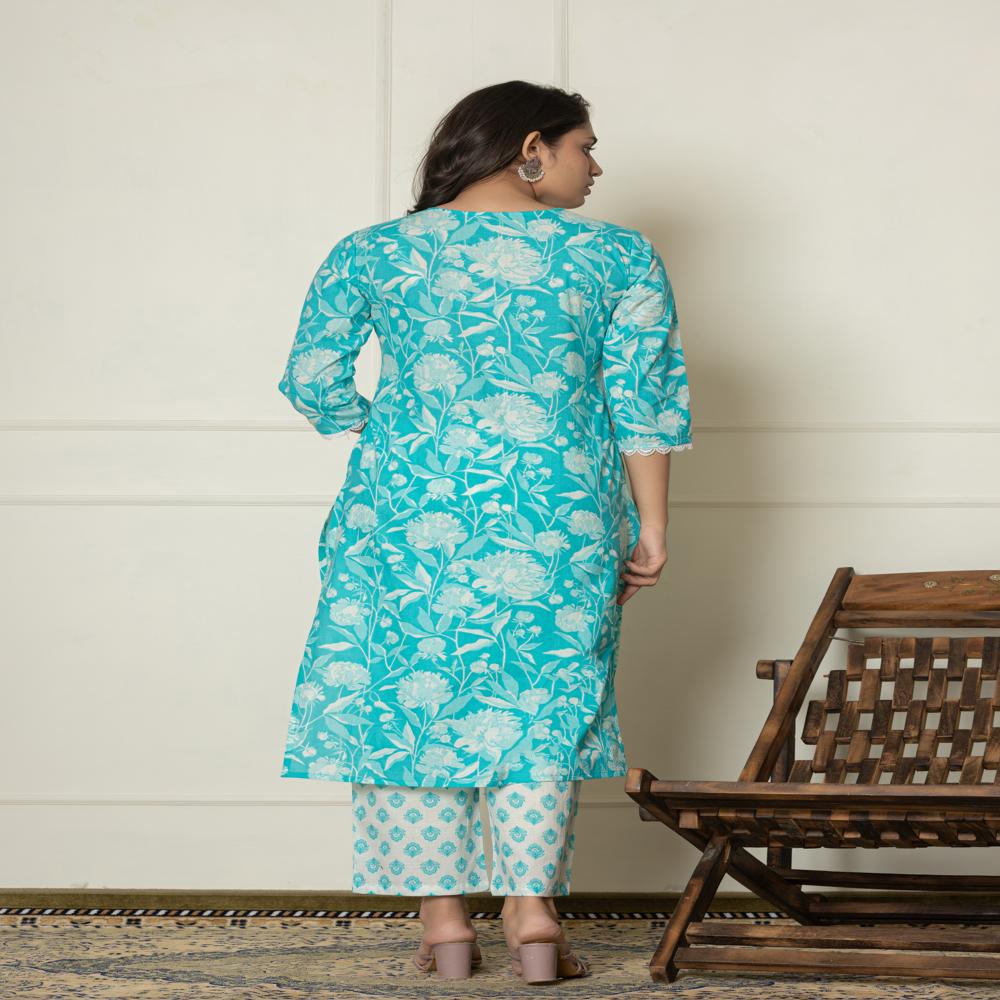 Tropicana Blue Kurti Pant Set With Dupatta