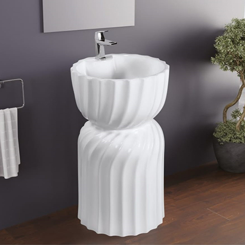 White One Piece Wash Basin - Material: Ceramic