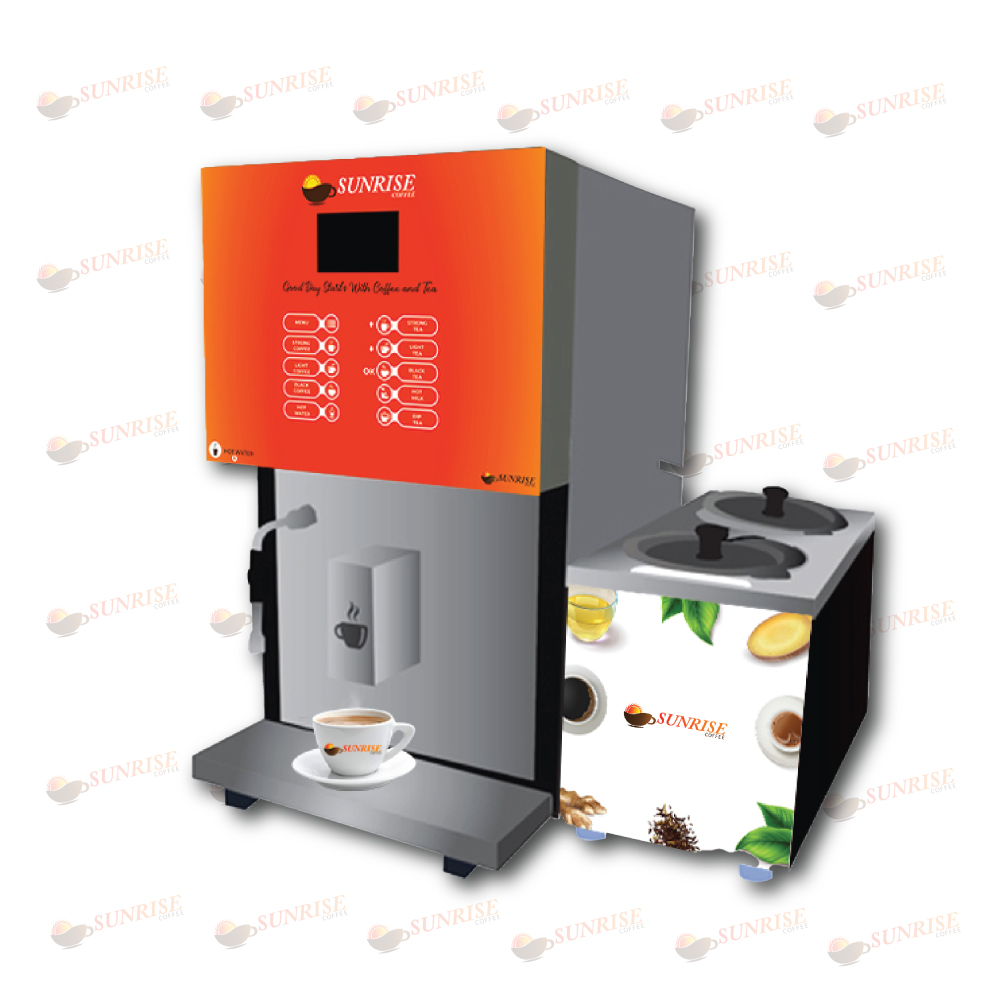 Sunrise Automatic Coffee And Tea Live Vending Machine - Stainless Steel, 380x520x680mm, Silver/black | Quick Dispensing, Multi-beverage, Automatic Cleaning, Digital Temperature Control