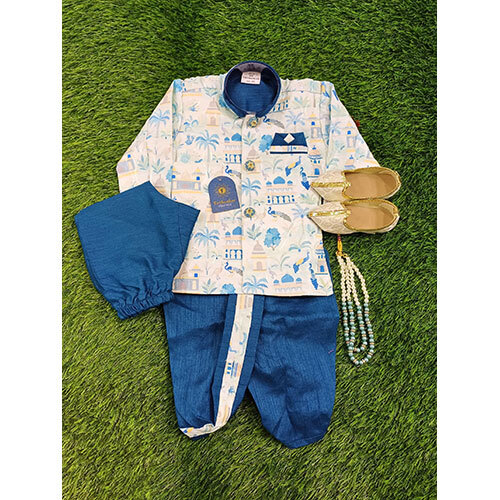 Kids Blue Sherwani Dhoti New Born Baby