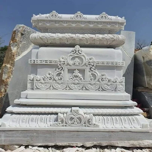 Polished White Carved Marble Stone Pillar