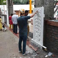 Marble White Gurudwara Gate Pillar - Design Type: Floral