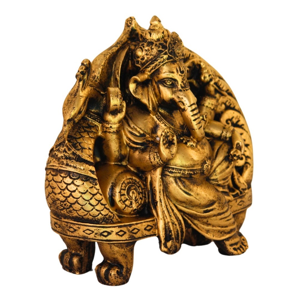 Antique Golden Color Resin Lord Ganesha Statue in Sitting Position