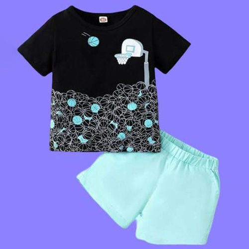 Boys Printed T-Shirt With Half Pant - Color: Multi Colour