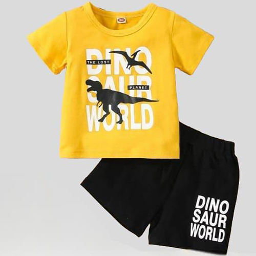 Boys Designer Printed T-Shirt With Half Pant - Color: Yellow