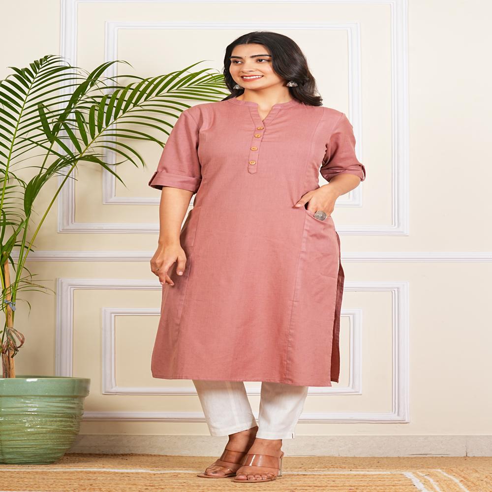 Light Coral Long Kurti - Color: Red
