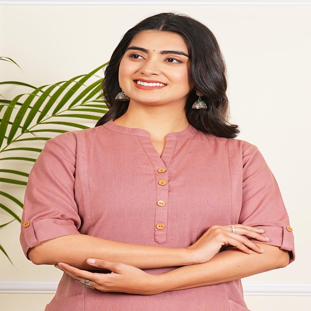Light Coral Long Kurti - Color: Red