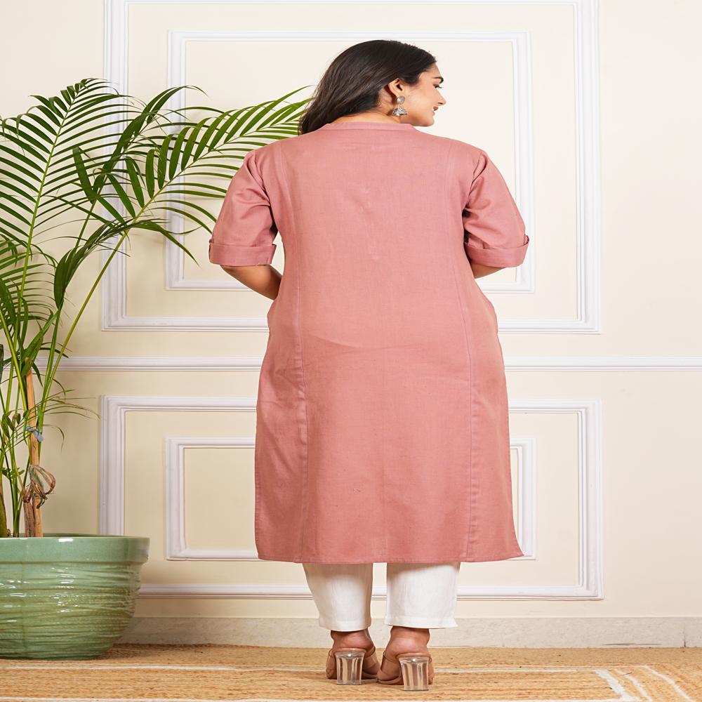 Light Coral Long Kurti - Color: Red