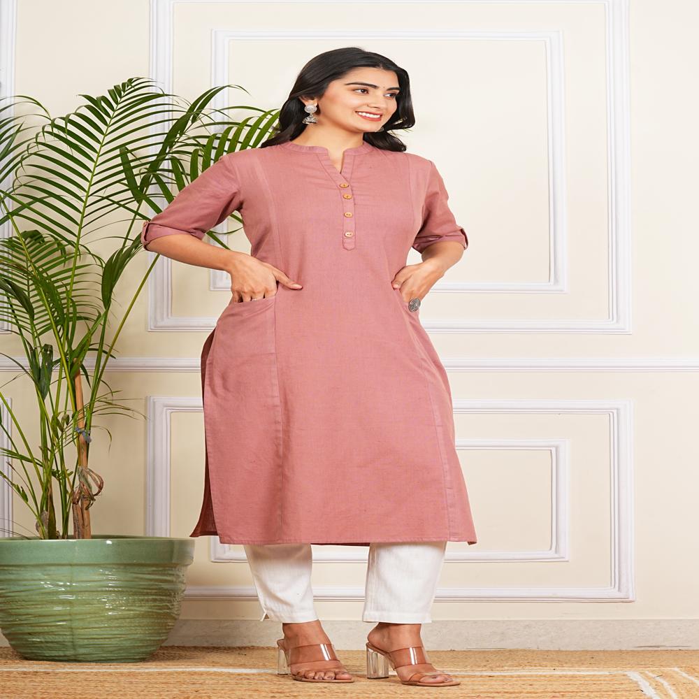 Light Coral Long Kurti - Color: Red
