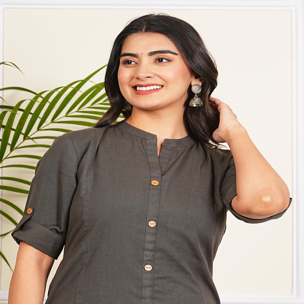 Grey Cotton Long Kurti