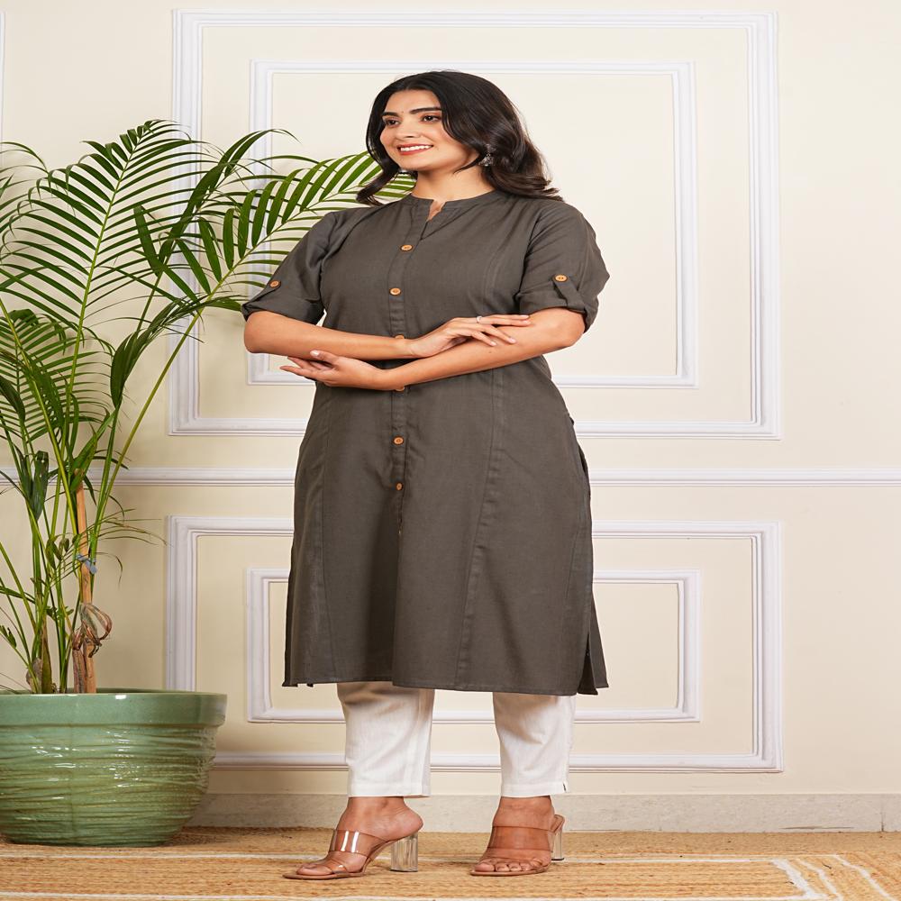 Grey Cotton Long Kurti