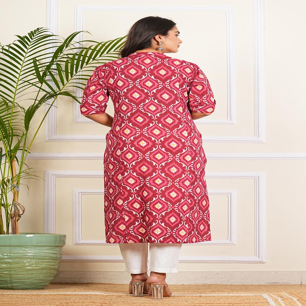 Red Ogee Printed Katha Cotton Kurti