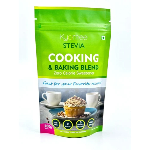 Kyomee Stevia Cooking & Baking Blend - 200g White Crystal Sugar Powder | Refined With 12 Months Shelf Life In Convenient Packet