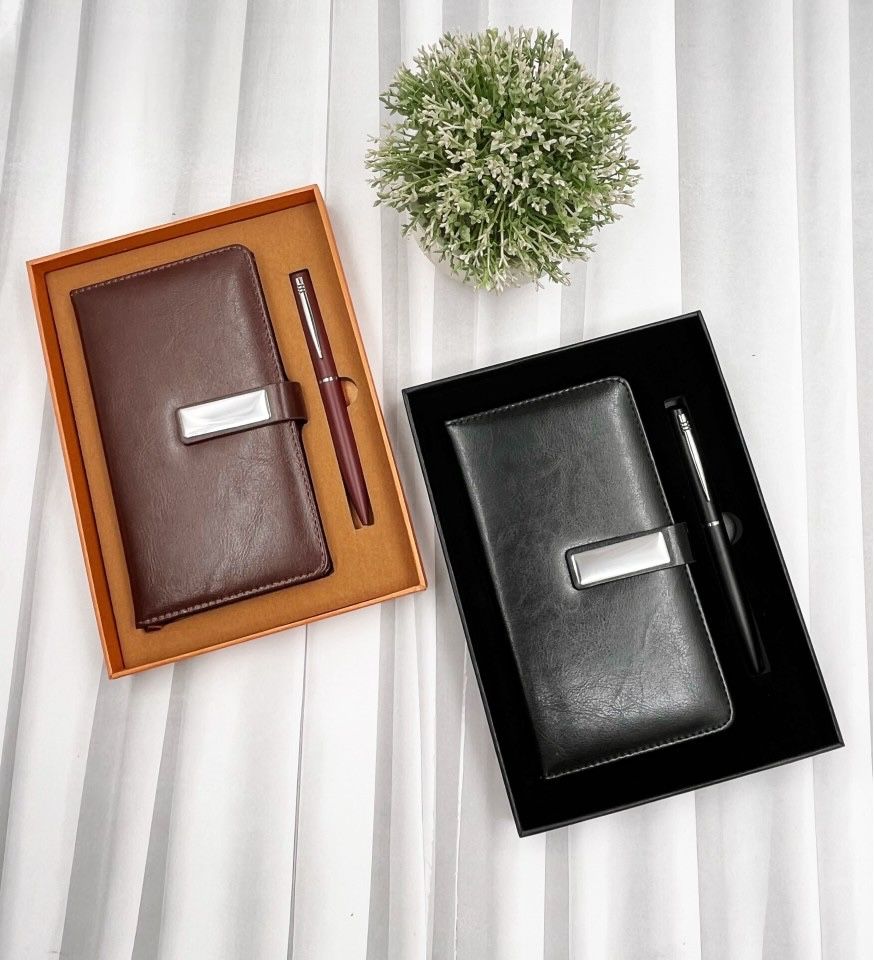 2 In 1 Gift Set - Leather, Multi Color | Smooth Finish, Good Quality Pages, Manual Pen Included