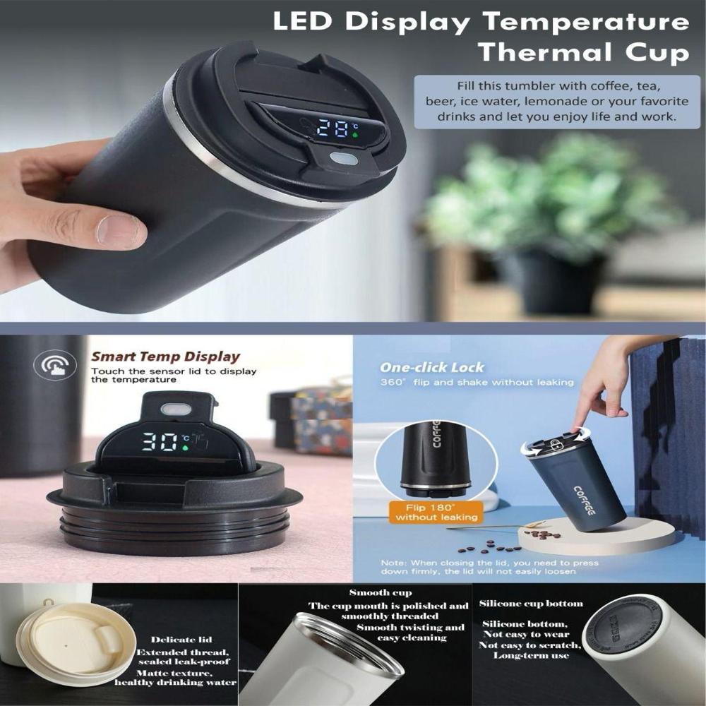 Led Display Temperature Thermal Cup - Color: Black