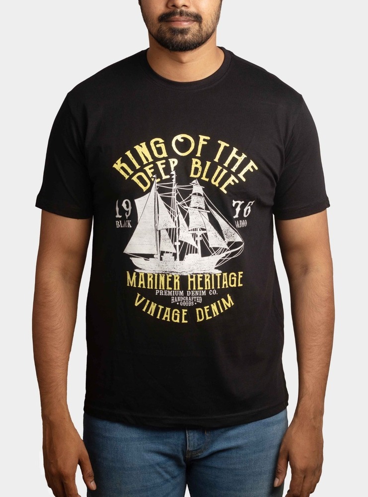 Mens Printed  Black  T Shirt