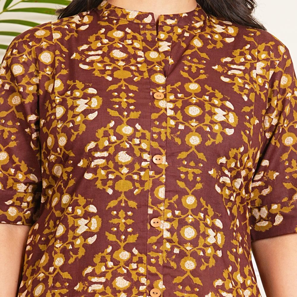 Dark Brown Cotton Long Kurti