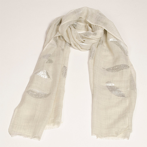 White Silk Wool Foil Print Scarve