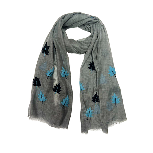 Grey Silk Wool Hand Embroidery Scarve - Feature: Dryclean