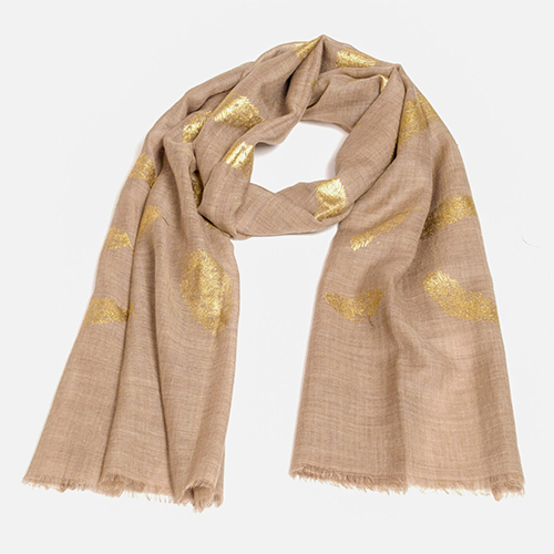 Dark Beige Silk Wool Foil Print Scarve - Design: Modern