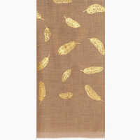 Dark Beige Silk Wool Foil Print Scarve