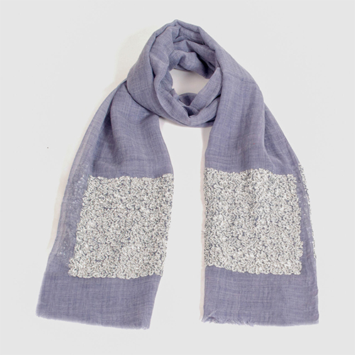 Blue Silk Wool Sequin Scarve