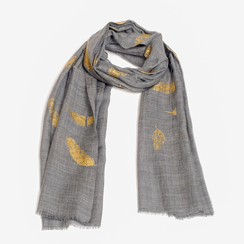 Charcoal Grey Silk Wool Foil Print Scarve