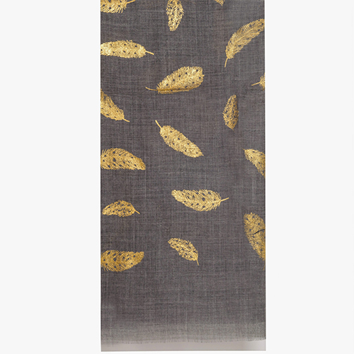 Charcoal Grey Silk Wool Foil Print Scarve