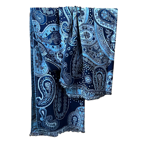 Designer Fine Wool Jacquard Scarve - Color: Blue