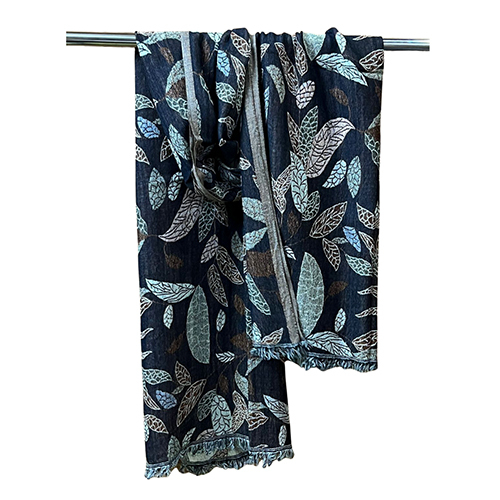 Fancy Fine Wool Jacquard Stole - Color: Blue