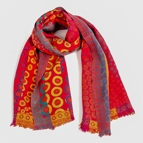 Red Multi Fine Wool Jacquard Scarve