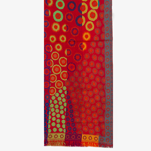Red Multi Fine Wool Jacquard Scarve - Feature: Dryclean