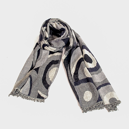 Grey Black Fine Wool Jacquard Scarve